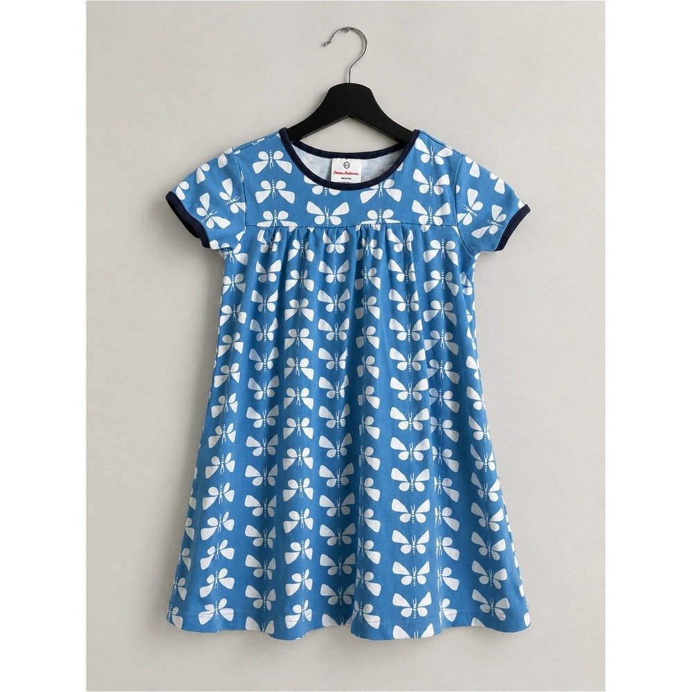 Hanna Andersson Dress Cotton Butterfly Print 130 Blue Short Sleeve Kids - Picture 3 of 8